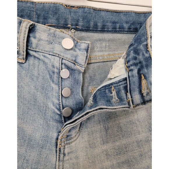 MNML Denim Distressed Button Fly Shorts w/ Chain Detail & Frayed Hem Men's Sz 30 - Picture 6 of 9